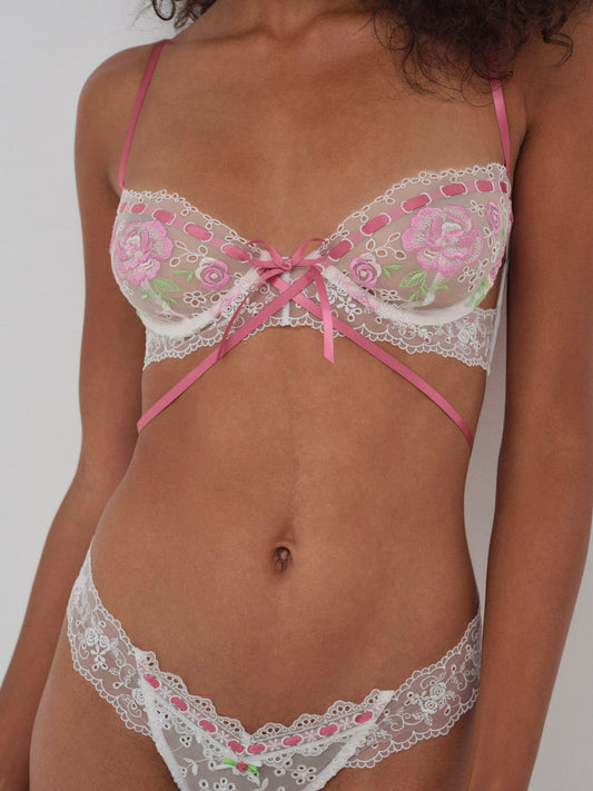 For Love and Lemons Rose Milk Eyelet Underwire Bra - Pink