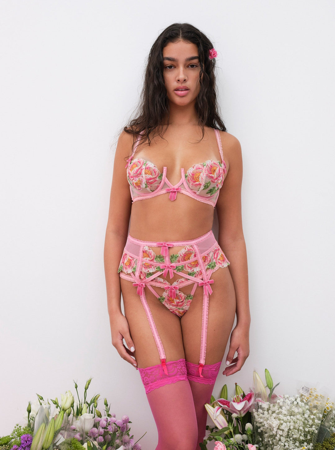 For Love and Lemons Needle Point Roses Underwire Bra - Pink