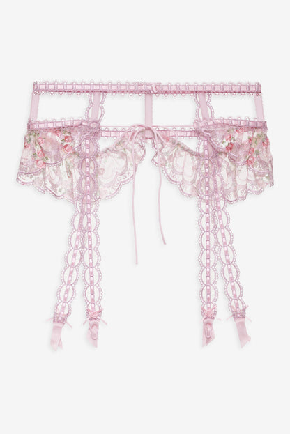 For Love and Lemons Ily Embroidered Garter Belt - Pink