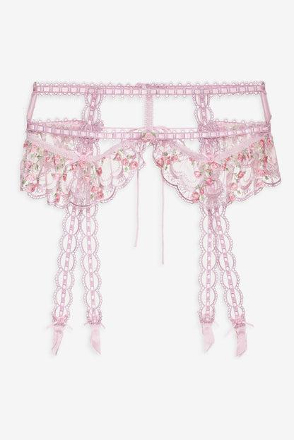 For Love and Lemons Ily Embroidered Garter Belt - Pink