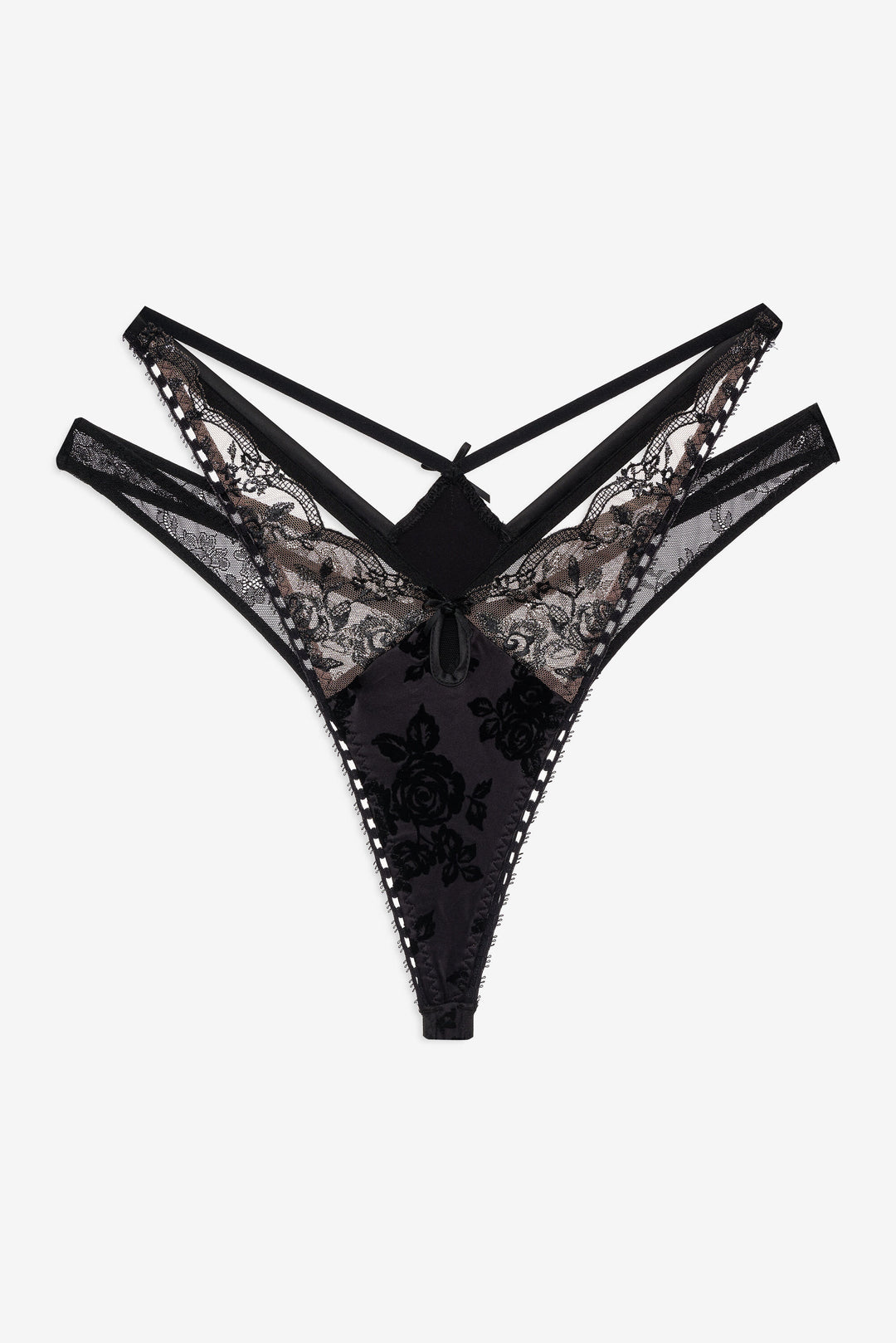 For Love and Lemons Sonia Double Layer Thong Panty - Black