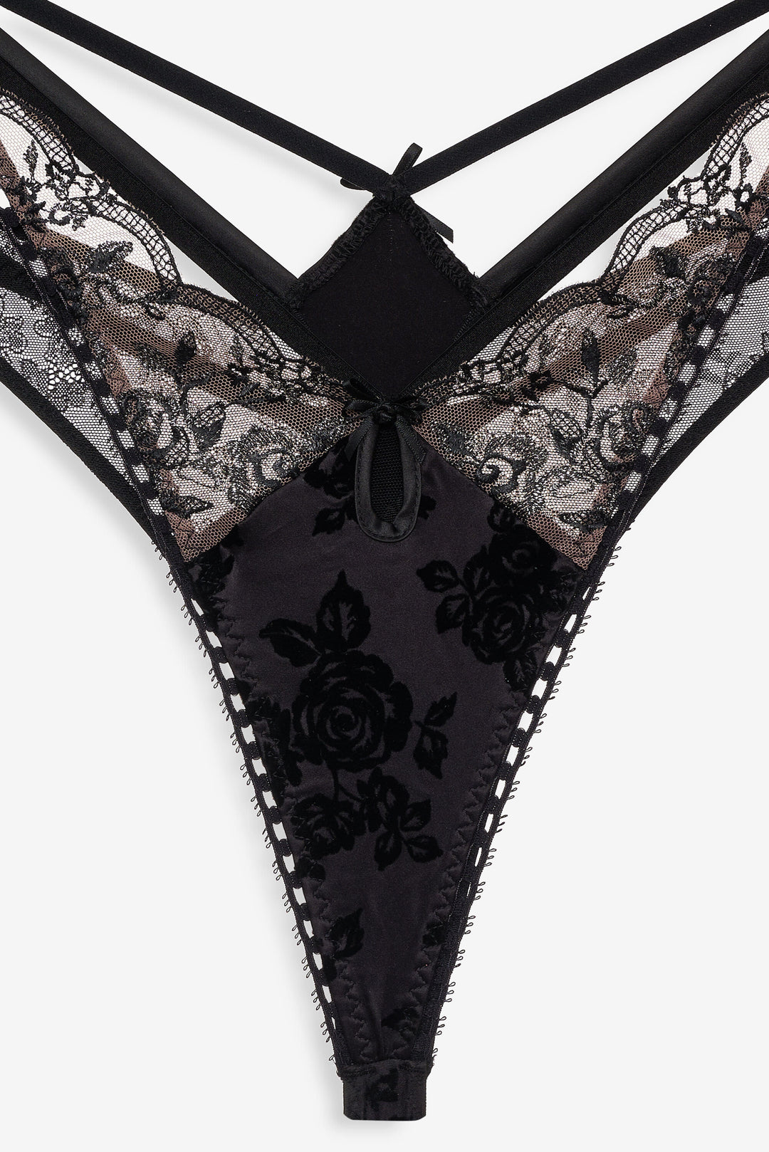 For Love and Lemons Sonia Double Layer Thong Panty - Black