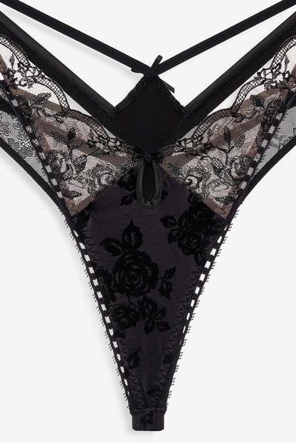 For Love and Lemons Sonia Double Layer Thong Panty - Black