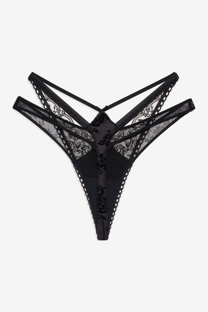 For Love and Lemons Sonia Double Layer Thong Panty - Black