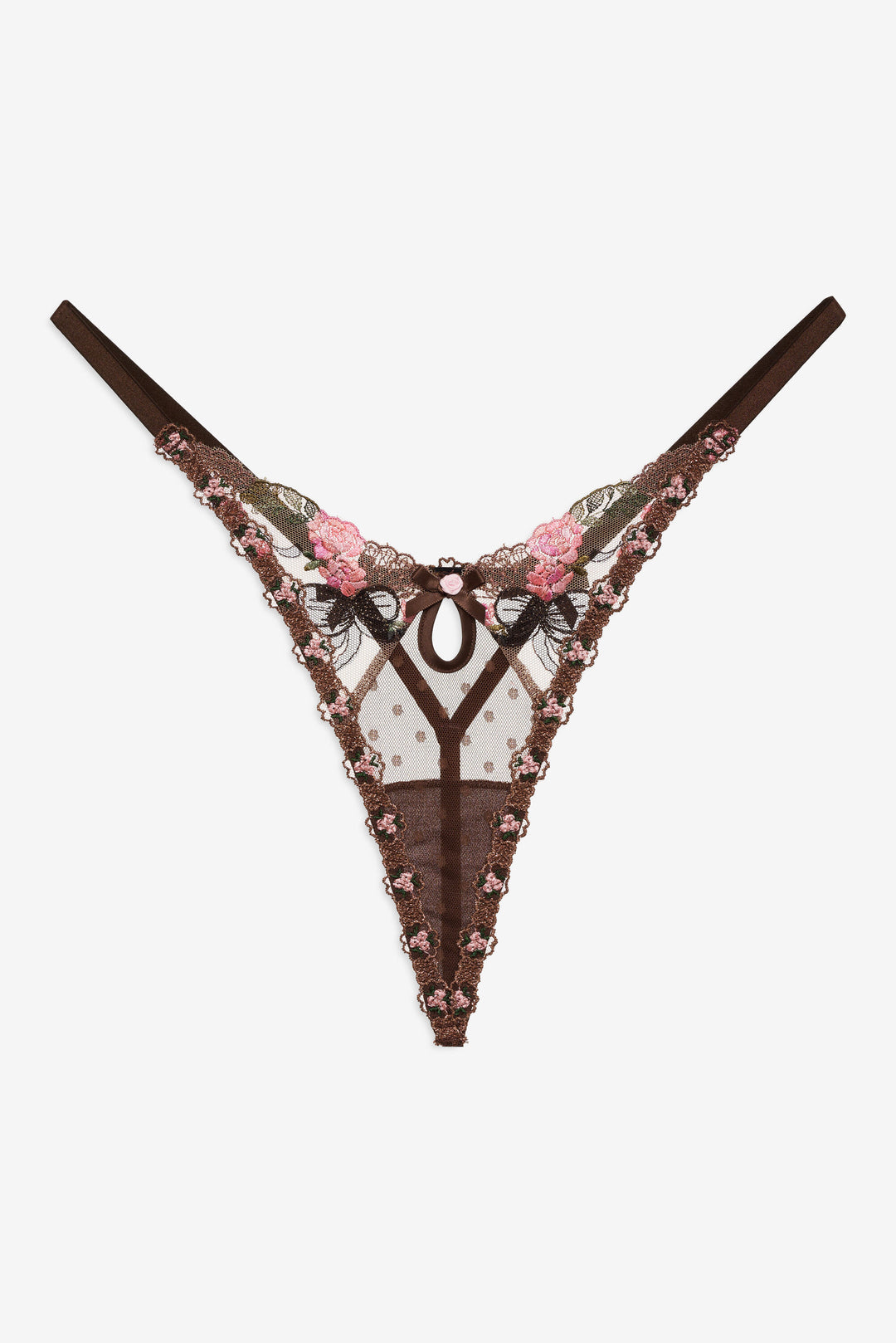 For Love and Lemons Runaway Bows Thong Panty - Brown