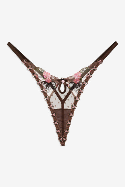 For Love and Lemons Runaway Bows Thong Panty - Brown