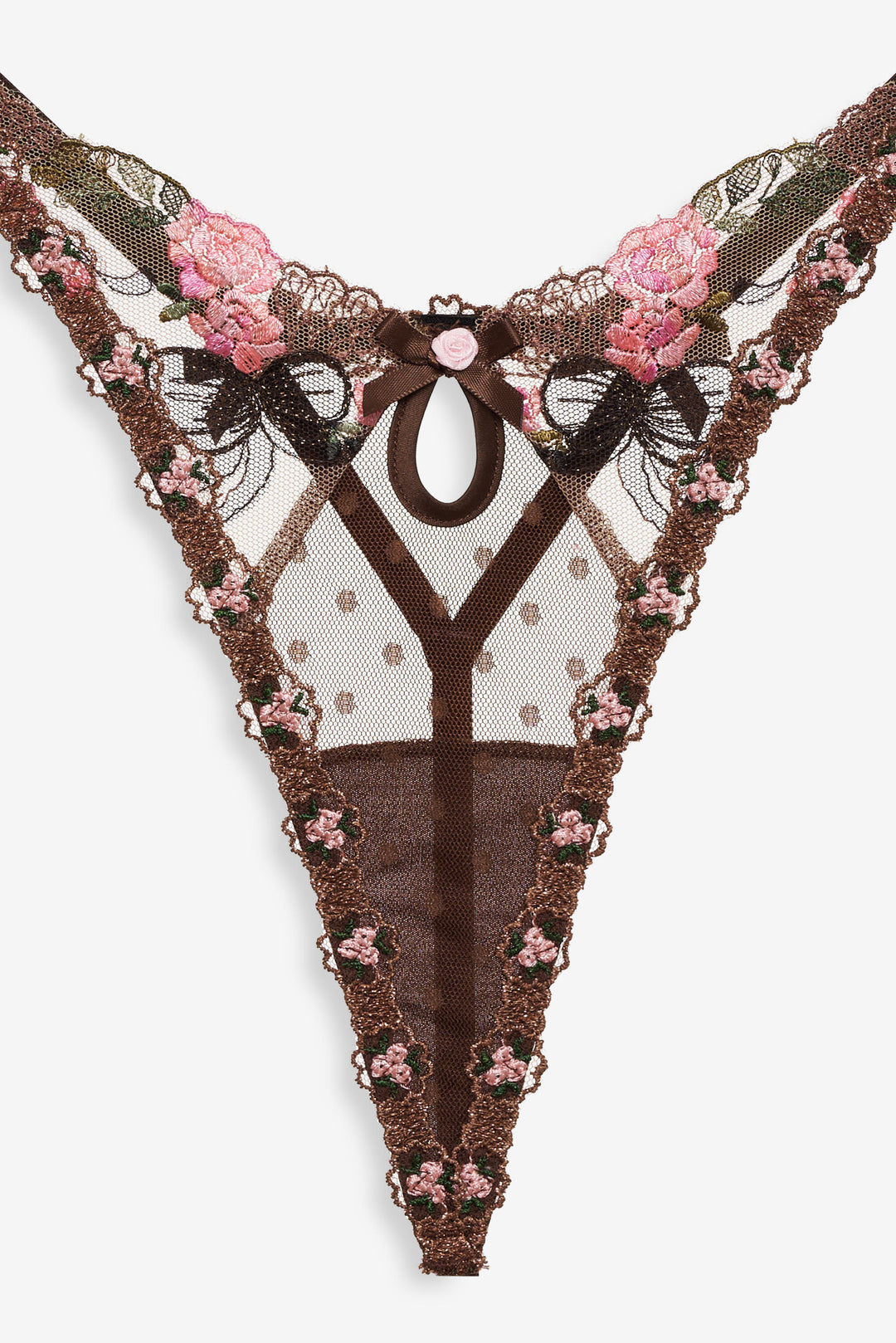 For Love and Lemons Runaway Bows Thong Panty - Brown