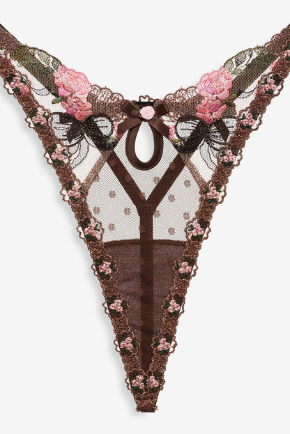 For Love and Lemons Runaway Bows Thong Panty - Brown