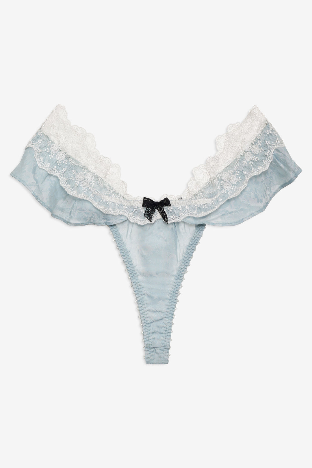 For Love and Lemons Bluebird Jacquard Thong Panty - Dusty Blue