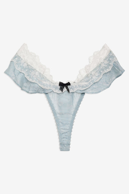 For Love and Lemons Bluebird Jacquard Thong Panty - Dusty Blue