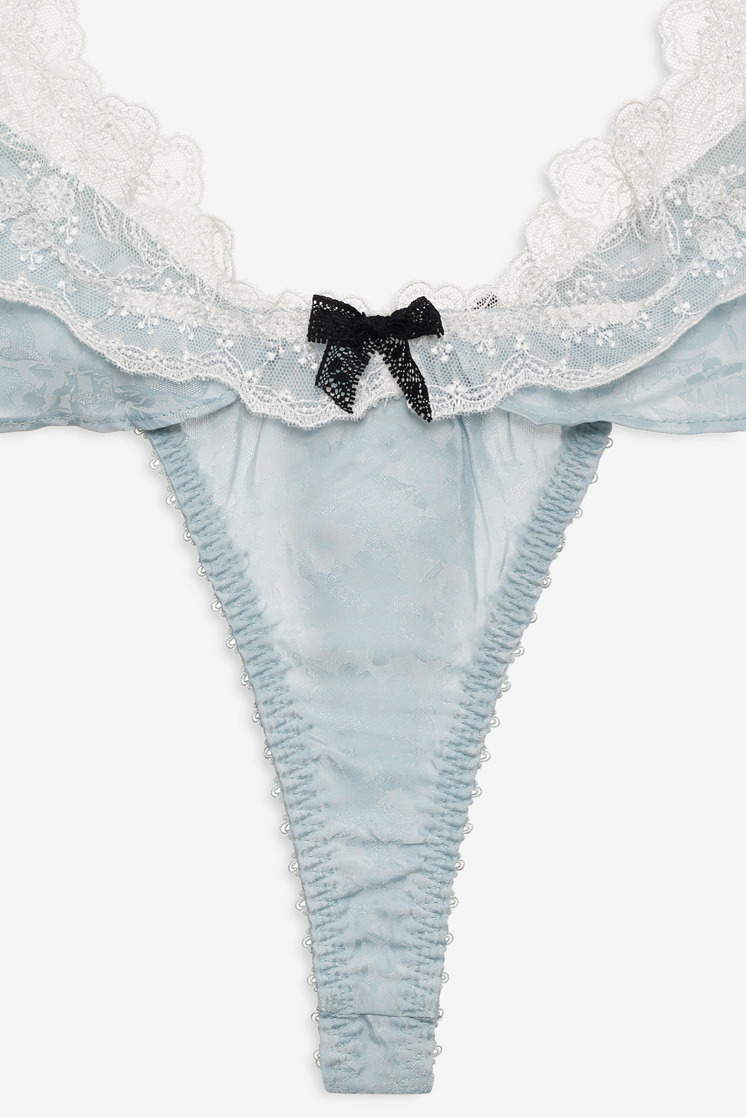 For Love and Lemons Bluebird Jacquard Thong Panty - Dusty Blue