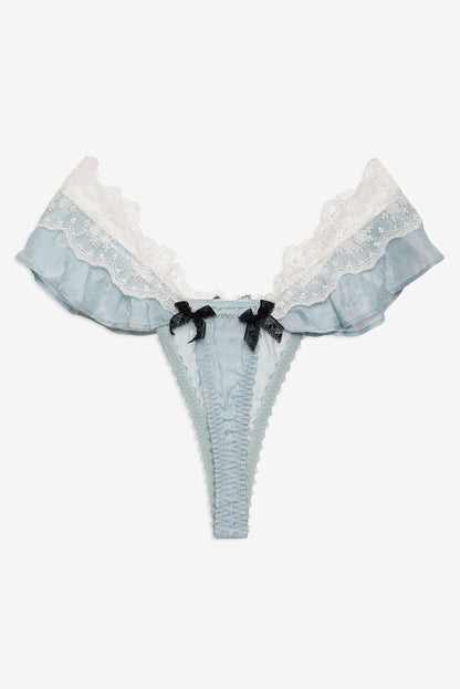 For Love and Lemons Bluebird Jacquard Thong Panty - Dusty Blue