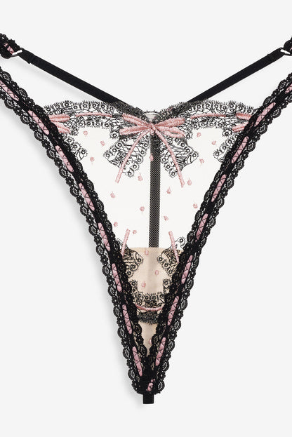 For Love and Lemons Love Letters Thong Panty - Black