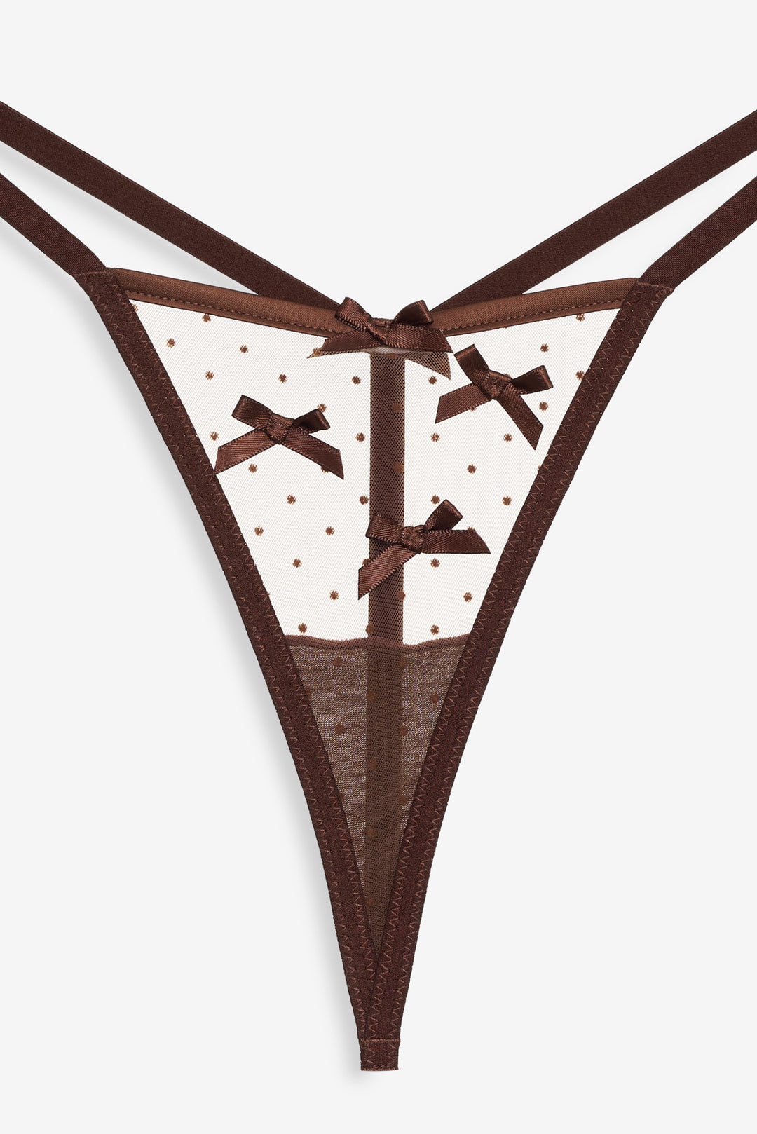 For Love and Lemons Flock Dot Bows G-String Panty - Brown