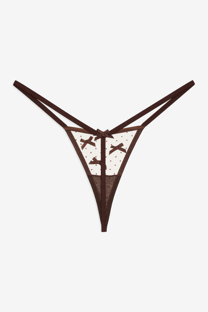 For Love and Lemons Flock Dot Bows G-String Panty - Brown