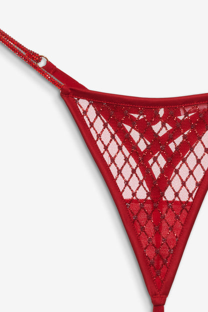 For Love and Lemons Glitter Thong Panty - Red
