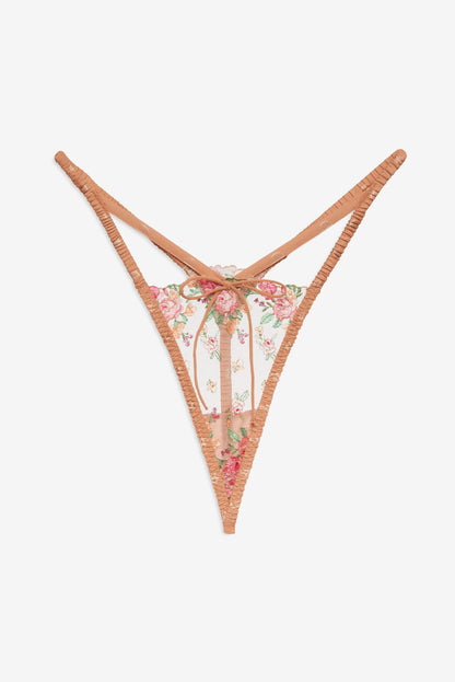 For Love and Lemons Glimmer Rosebud Thong Panty - Terracotta