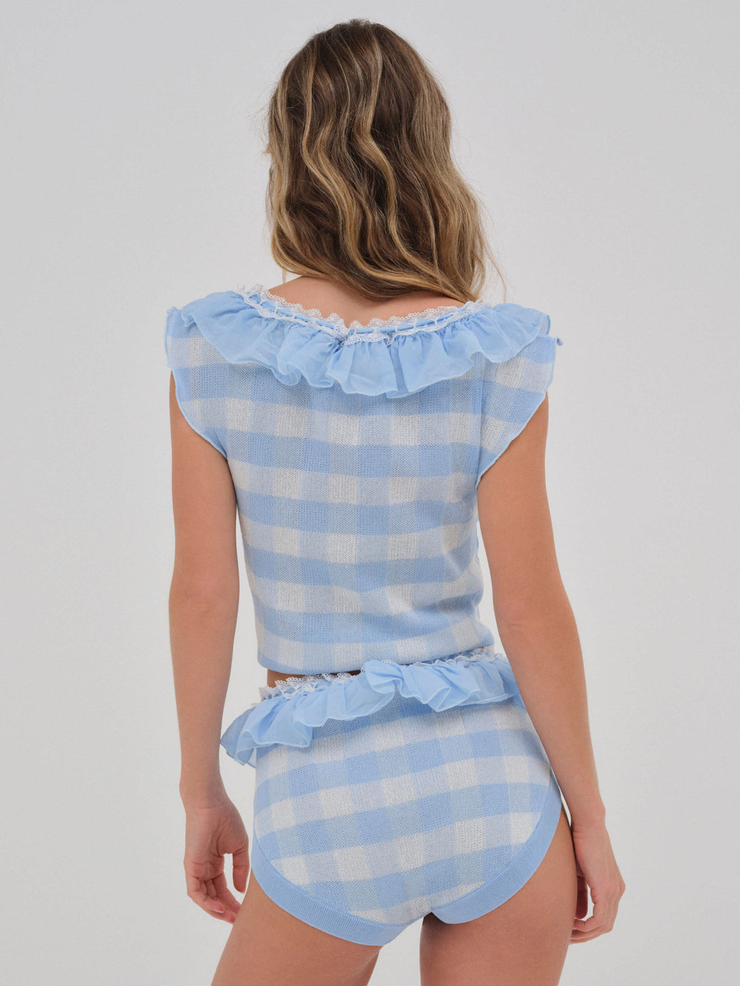 For Love and Lemons Brushed Gingham Knit Panty - Blue