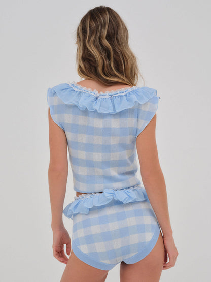 For Love and Lemons Brushed Gingham Knit Panty - Blue