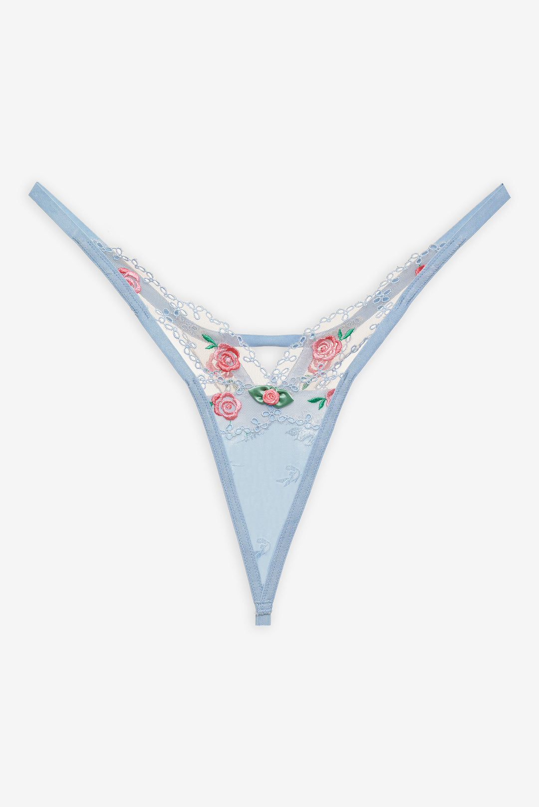 For Love and Lemons Vintage Rose Eyelet Thong Panty - Blue