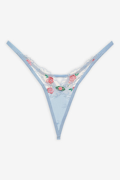 For Love and Lemons Vintage Rose Eyelet Thong Panty - Blue