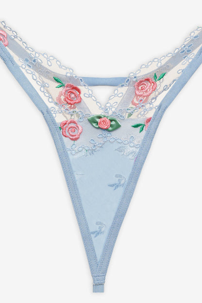 For Love and Lemons Vintage Rose Eyelet Thong Panty - Blue