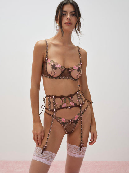 For Love and Lemons Runaway Bows Garter Belt - Brown