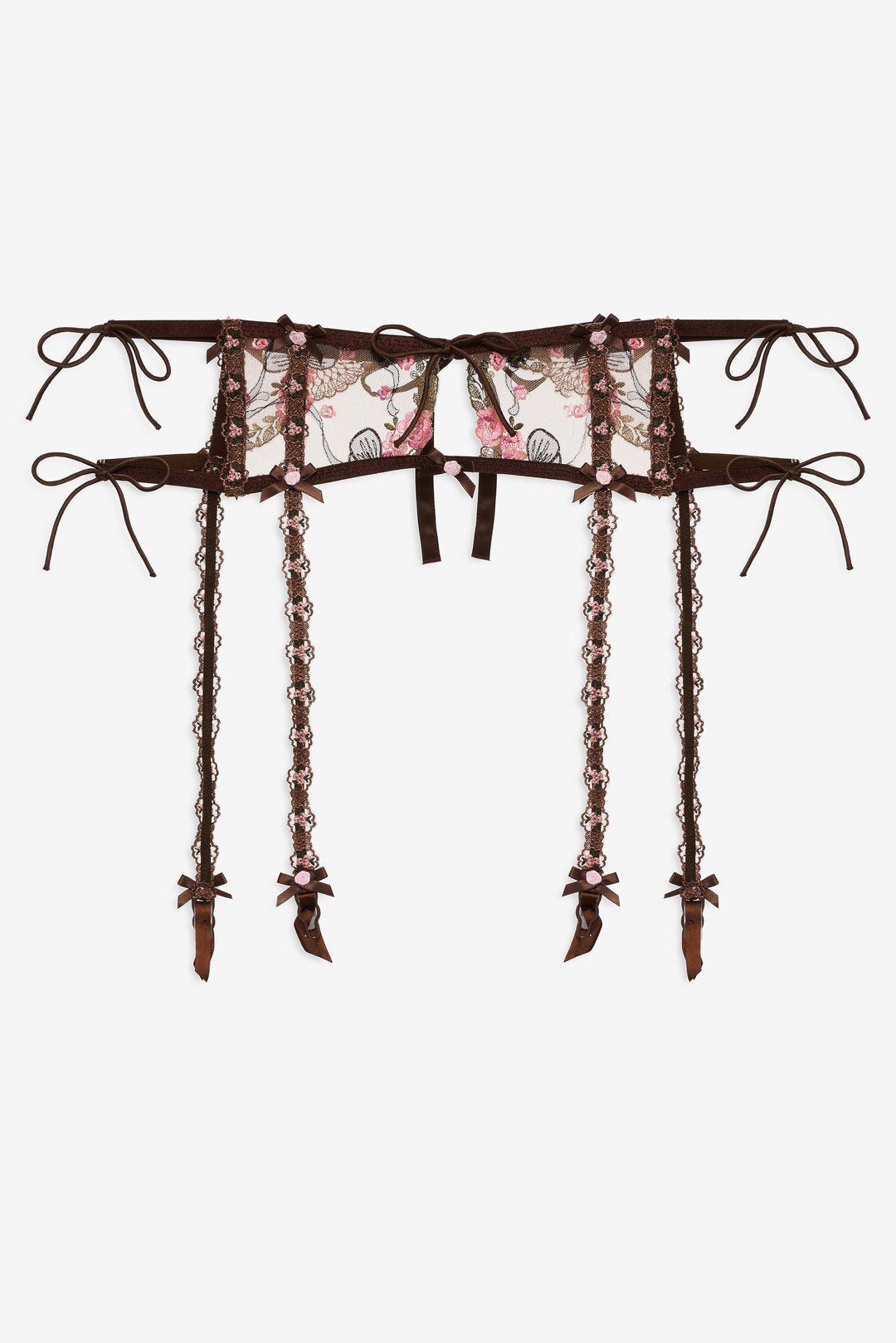 For Love and Lemons Runaway Bows Garter Belt - Brown