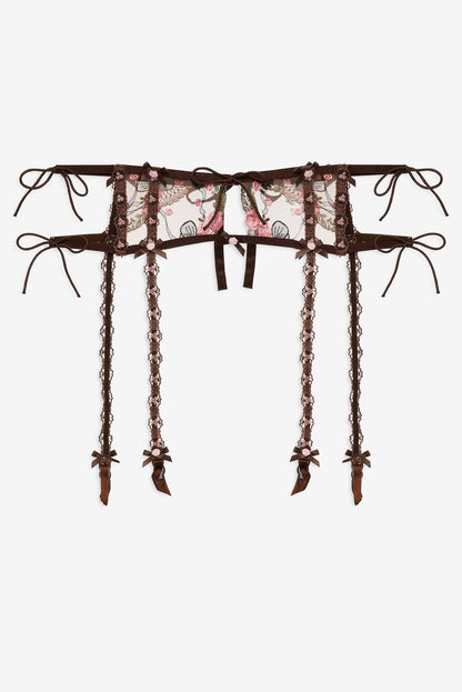 For Love and Lemons Runaway Bows Garter Belt - Brown