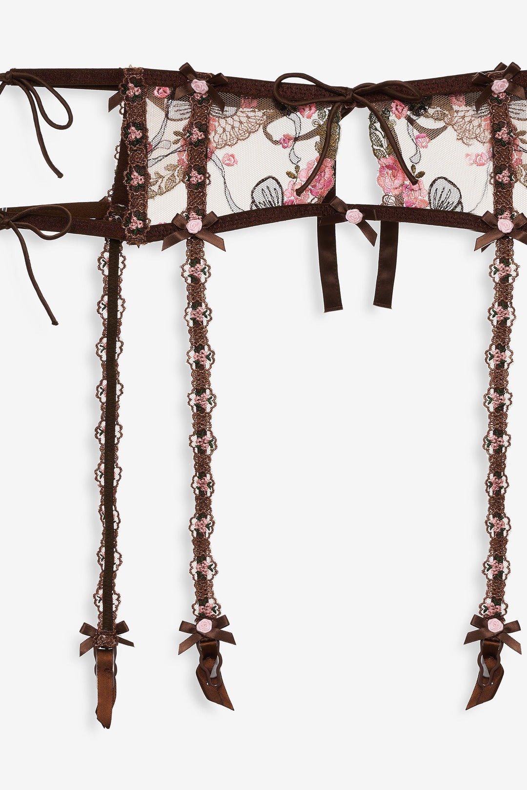 For Love and Lemons Runaway Bows Garter Belt - Brown