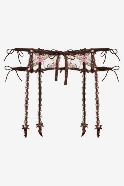 For Love and Lemons Runaway Bows Garter Belt - Brown