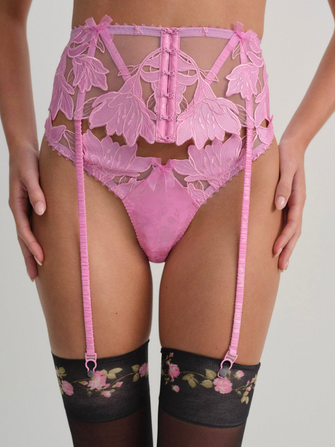 For Love and Lemons Maye Embroidered Garter Belt - Pink