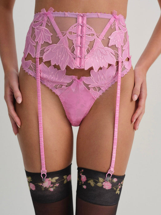For Love and Lemons Maye Embroidered Garter Belt - Pink