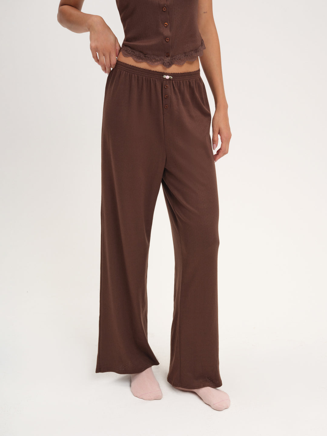 For Love and Lemons Elliana Wide Leg Pant - Chocolate