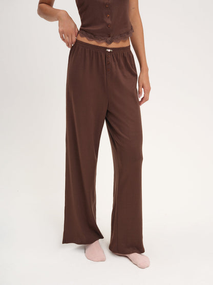 For Love and Lemons Elliana Wide Leg Pant - Chocolate