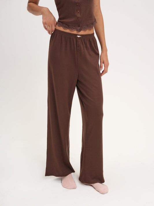 For Love and Lemons Elliana Wide Leg Pant - Chocolate