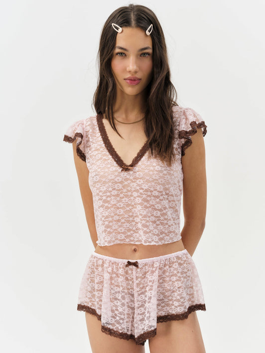 For Love and Lemons Pamela Sleep Top - LT Pink