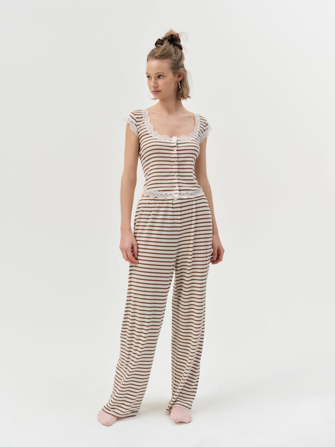 For Love and Lemons Bella Wide Leg Pant - Brown