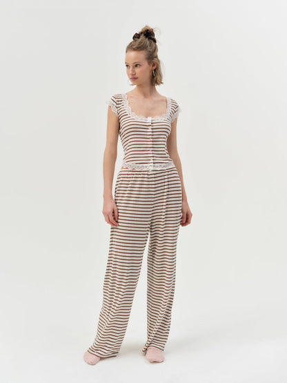 For Love and Lemons Bella Wide Leg Pant - Brown