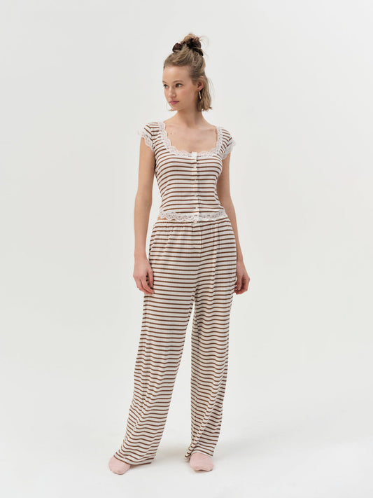 For Love and Lemons Bella Wide Leg Pant - Brown