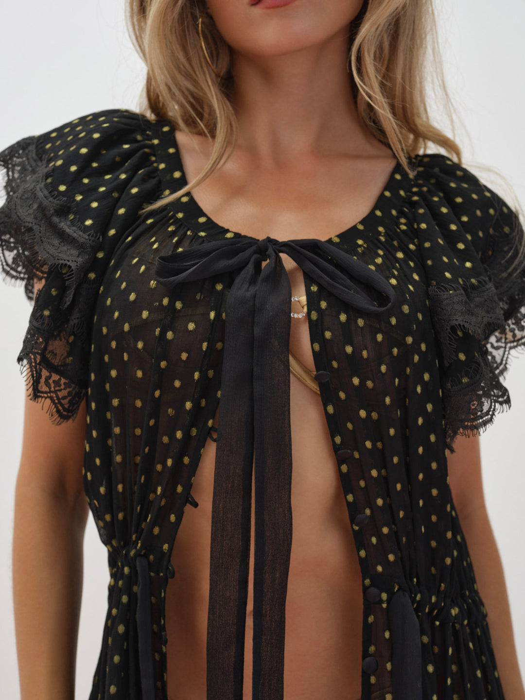 For Love and Lemons Liz Lurex Dot Robe - Black