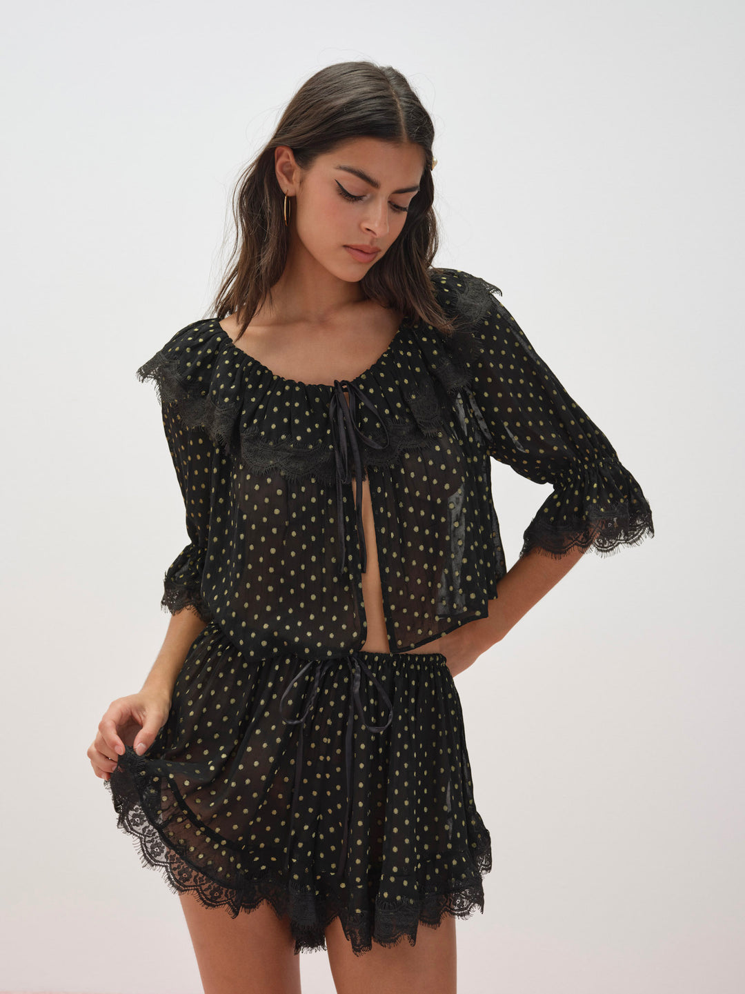 For Love and Lemons Liz Lurex Dot Short - Black