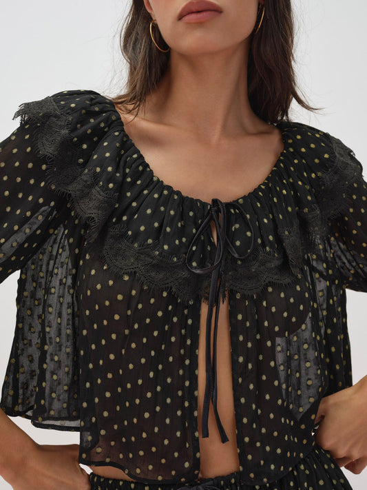 For Love and Lemons Liz Lurex Dot Top - Black
