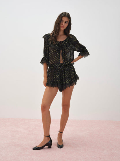 For Love and Lemons Liz Lurex Dot Top - Black