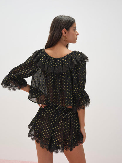 For Love and Lemons Liz Lurex Dot Top - Black