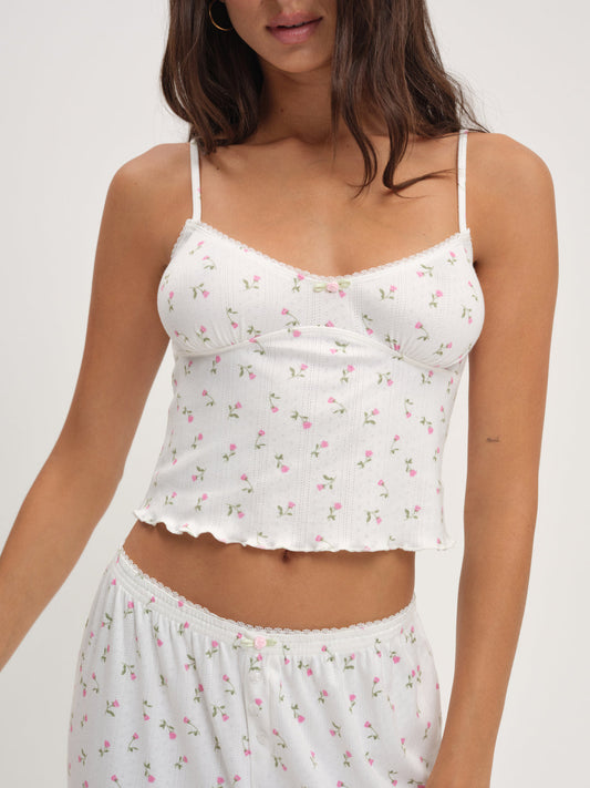 For Love and Lemons Elliana Sleep Top - White
