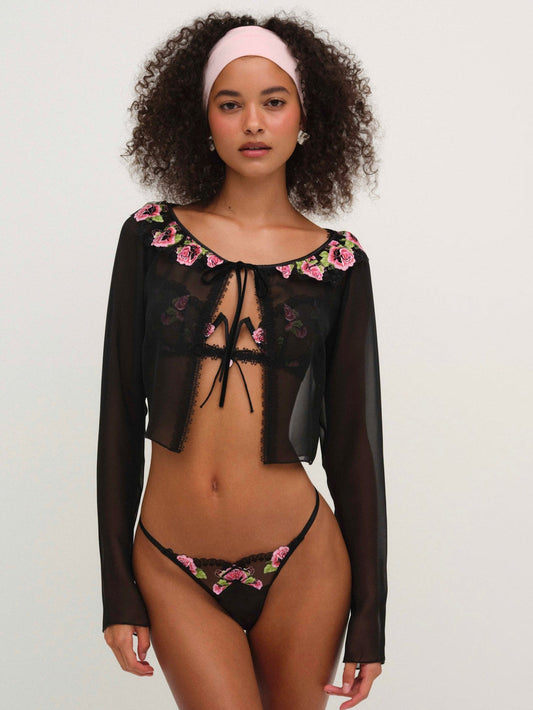 For Love and Lemons Love Garden Sheer Shrug - Black