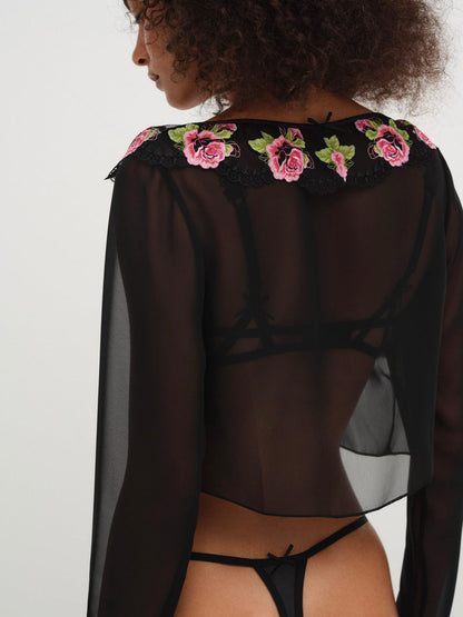 For Love and Lemons Love Garden Sheer Shrug - Black