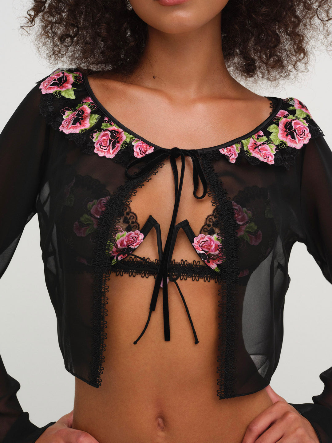 For Love and Lemons Love Garden Sheer Shrug - Black