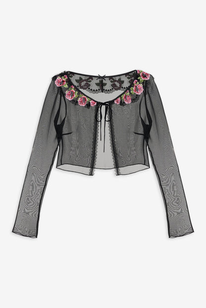 For Love and Lemons Love Garden Sheer Shrug - Black